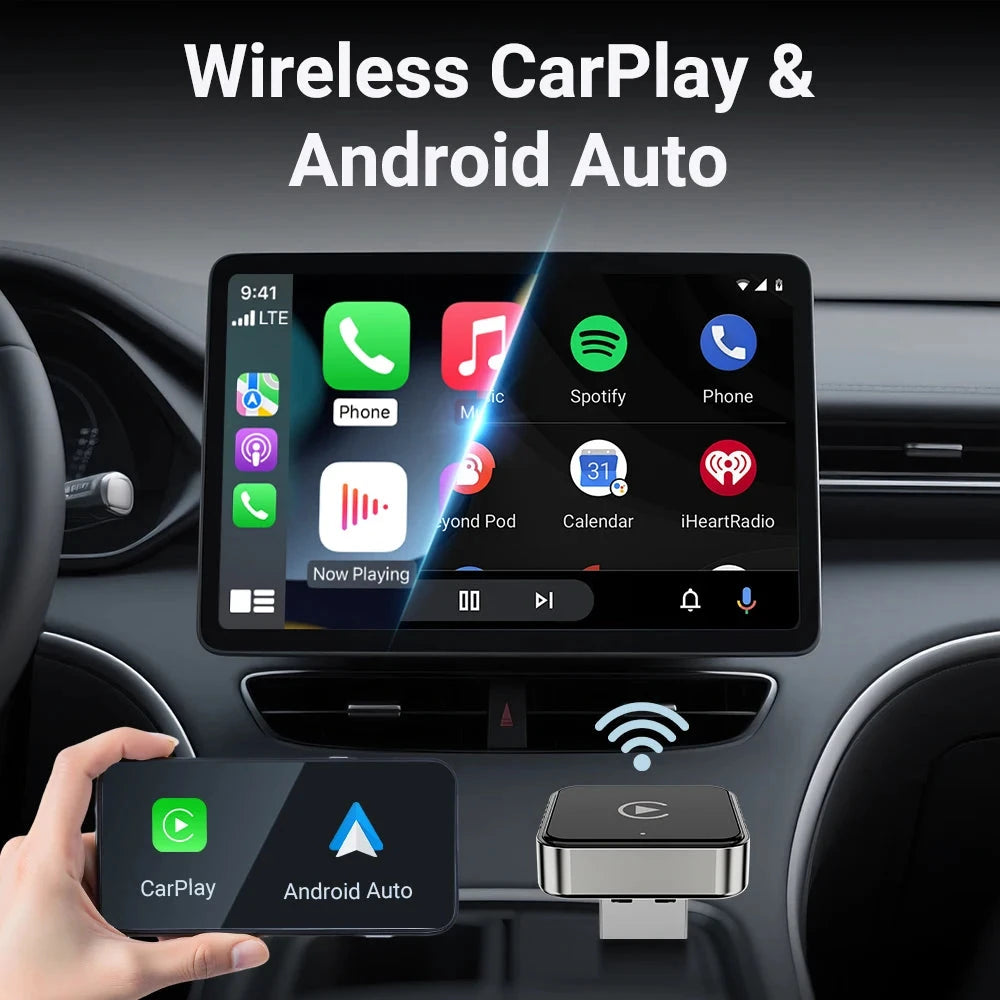 Wireless CarPlay Android 2025 New Smart Auto Adapter Hassle-Free Plug&Play Stable BT WiFi Connect OTA Upgradable Fit 99% Vehicle Custom Life